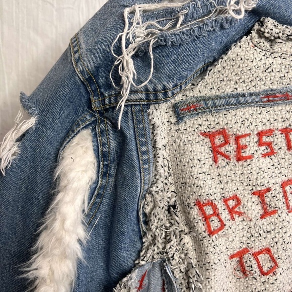 Custom Upcycled Reworked Fur Denim Jacket Size S - Picture 7 of 7
